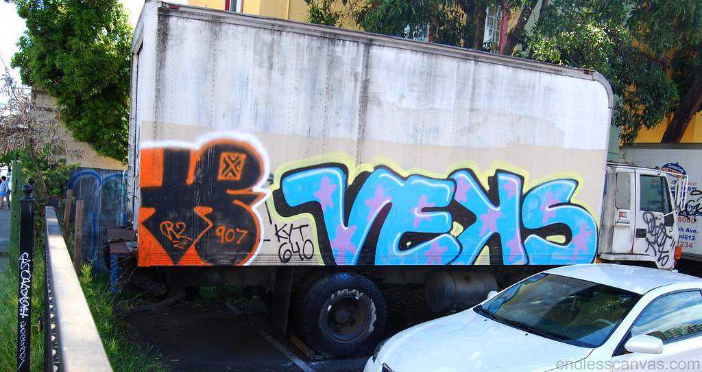 Veks and R2 Graffiti pieces in Oakland, California. 