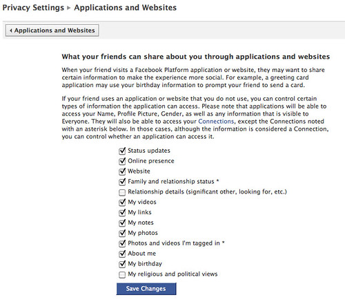 Privacy settings: Apps and website information sharing