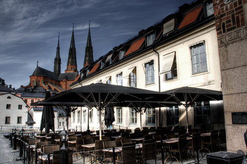Terrace and cathedral. Uppsala. Terraza y catedral