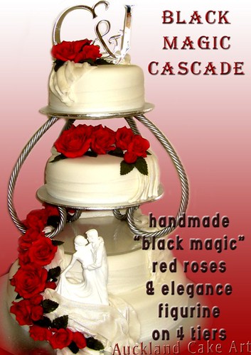 BLACK MAGIC RED ROSE CASCADE WEDDING CAKE