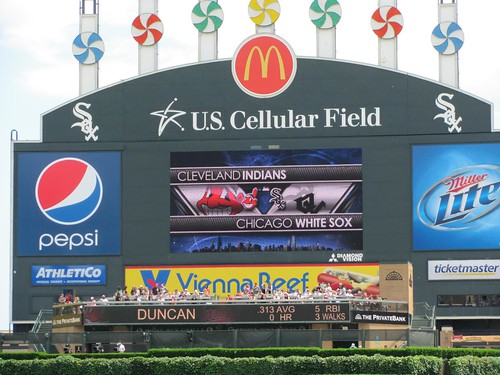 chicago white sox logo wallpaper. Scoreboard with Indians and White Sox logos