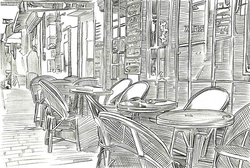 roadside restaurant pencil sketch