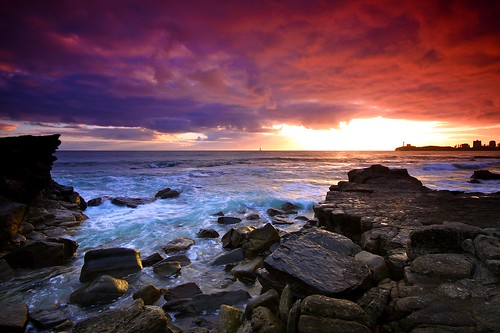 フリー画像|自然風景|海の風景|海岸の風景|夕日/夕焼け/夕暮れ|雲の風景|オーストラリア風景|フリー素材|