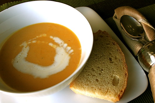 Squash Soup - This sassy squash soup has a nice heat that warms up your throat but doesn't burn off your tongue. Feel free to add more sriracha!