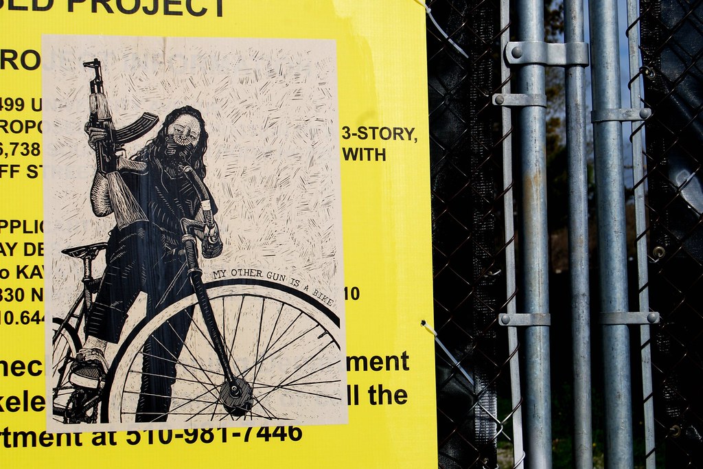 My Other Gun is a Bike Wheat Pasted Poster - Berkeley, California. 