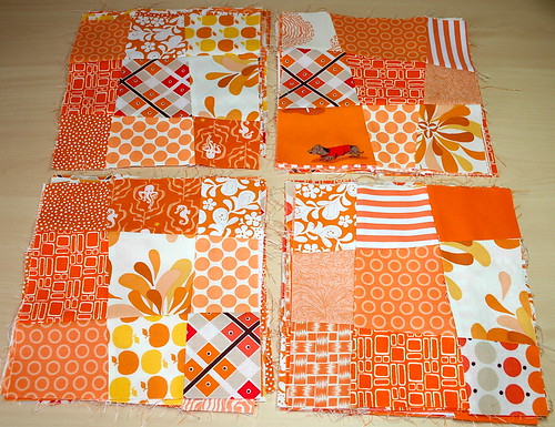Orange & White Crazy 9 patch blocks
