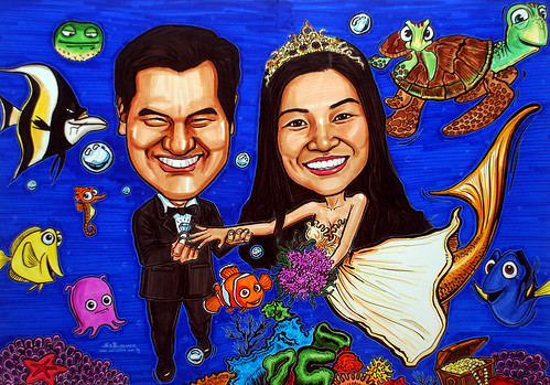underwater Mermaid wedding couple caricatures A1 size -edited 2