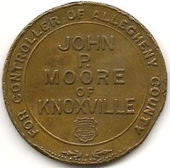 John P. Moore election token (obverse)