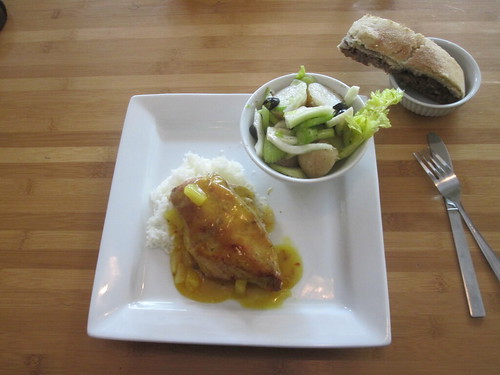 potato salad, chicken in pineapple sauce, rice, apple-almond pie from the bistro - $6