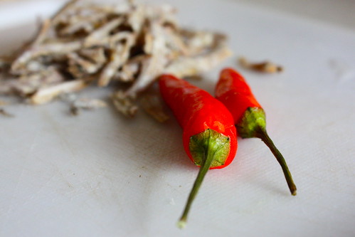 chillies and dried anchovies