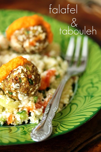 Raw vegan falafel and tabouleh