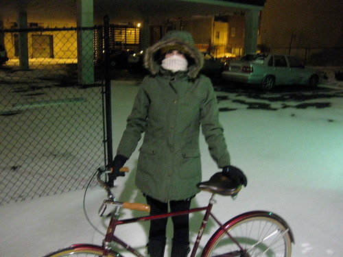 biking through the snow