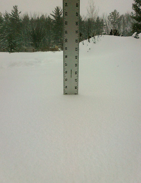 13 inches as of 5PM on Feb 15, 2010