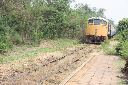 Train pulling in to Lumsum Station on the Death Railway