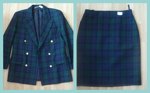 Plaid Double Breasted Skirt Suit