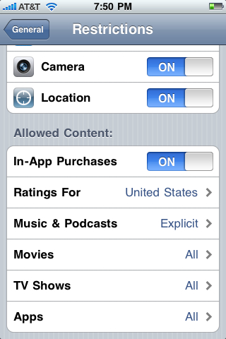 iPhone / iPod Touch Parental Controls: Options for Restrictions