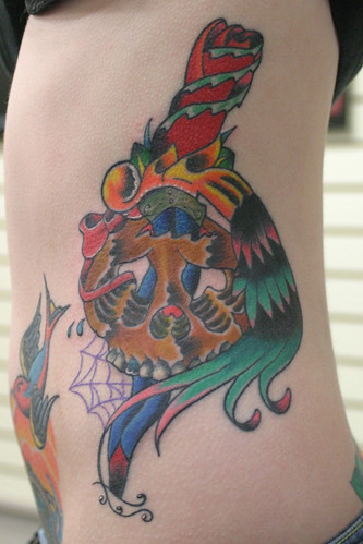 Swallow tattoo design on bellying woman