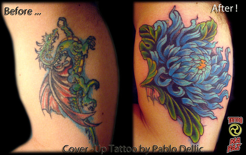 Cobertura de Tatuagem de Dragao com Flor CoverUp Dragon to Flower 