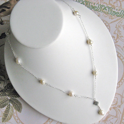 Pearl Y Necklace with Celtic Knot