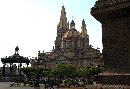View of the black gazebo and Cathedral in the main square from the front door of the Governors Palace, Guadalajara, Jalisco, Mexico by Wonderlane
