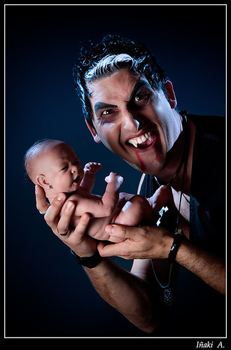Male vampire and a baby.
