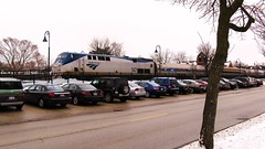 Northbound Amtrak Hiawatha arriving in Glenview Illinois. January 2010.