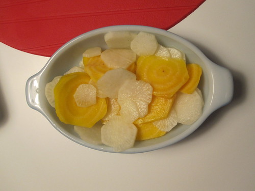 pickled daikon and yellow beets