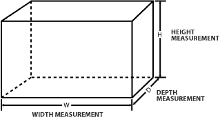 Dimension for width, depth, and height