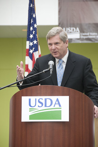 Agriculture Secretary Tom Vilsack addresses the large crowd gathered for the dedication ceremony in Ames, Iowa. 