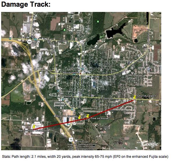 Harrisonville Tornado damage track 6-8-10