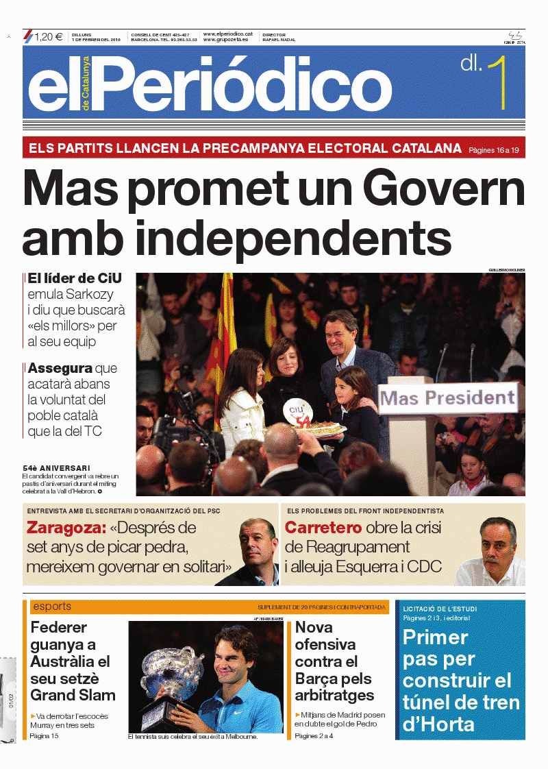Portada Acte Proclamació Artur Mas. 1 de febrer de 2010