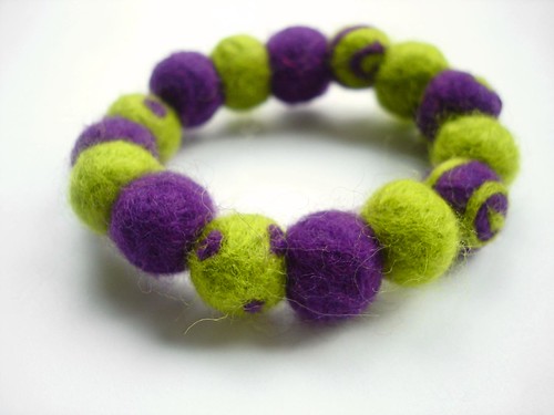 needle felted green and purple bracelet