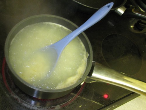 Pan of rice on the boil