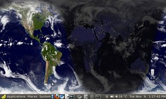 World Sunlight Map background wallpaper on EEEPC running EasyPeasy / GNOME desktop