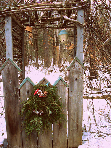 decorated birdhouse gate