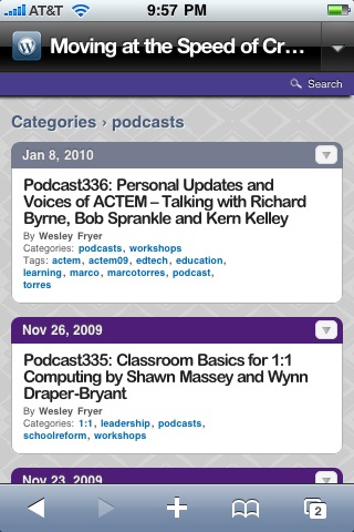 My blog's "podcast" category running the WPtouch plug-in