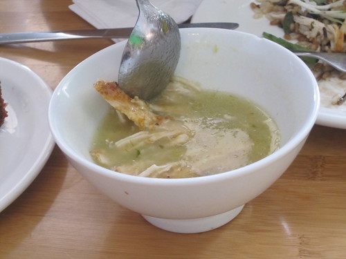 Caroll-Ann decided to dip her chicken in her soup