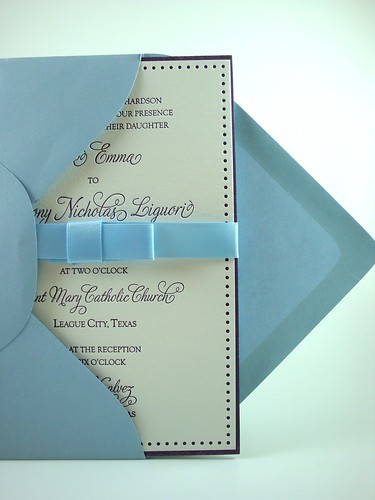Bells Bouquets and Galveston Bay Our Purple Dotted Wedding Invitations