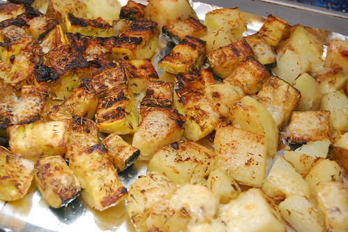 Broiled Zucchini, Yellow Squash and Potatoes, Lightly Herbed & Sprinkled with Cheese1