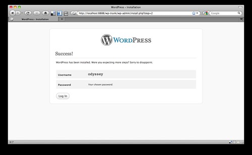 WordPress 3.0 インストール 入力したアカウント情報の決定画面