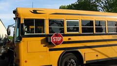 A Bluebird school bus up close. Glenview Illinois. May 2010.