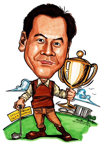 Golfer caricature with trophy