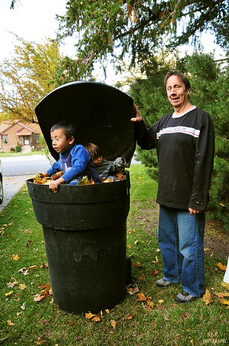 Daddy and the boys in the garbage bin