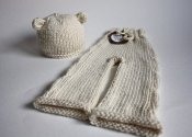 Bear Cub set - cabled merino longies & knit hat- newborn