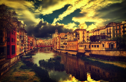 フリー画像|人工風景|建造物/建築物|街の風景|街角の風景|河川の風景|スペインの風景|フリー素材|