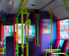 On a London bus in 3D anaglyph stereo red cyan...