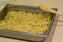 Cooked pasta into the pan