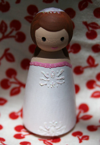bride peg person - 'embroidered' details with glitter paint accent to simulate rhinestones