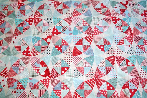 Aqua and Red Winding Ways Quilt Top