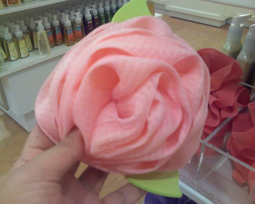 Pink rose loofah at Bath & Body Works.